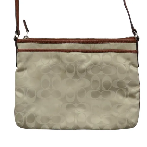 Coach Signature Cream Nylon Rectangle Crossbody Bag Handbag Style 35454 - Image 4