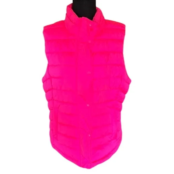 Gap Hot Pink Puffer Vest Women's Large Lightweight Quilted Snap Zip - Image 2
