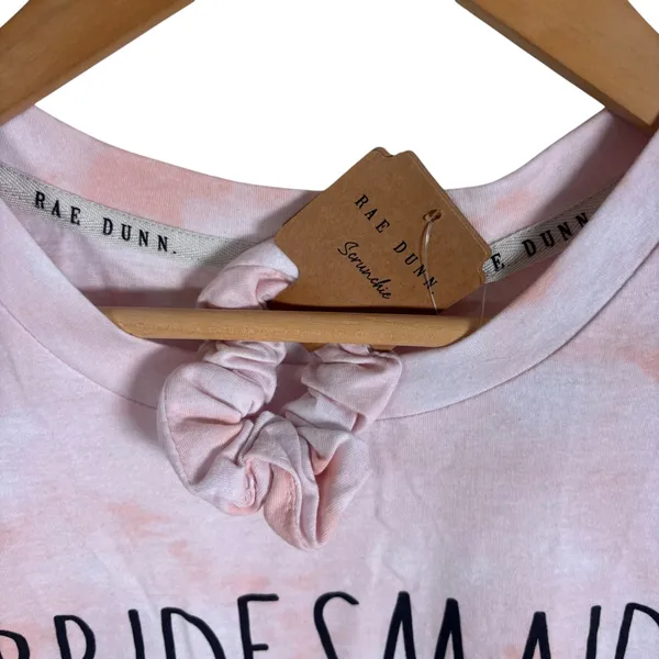 Rae Dunn Bridesmaid Pink Tie Dye T-Shirt and Scrunchie Set Small WX2679-651-NPA - Image 3