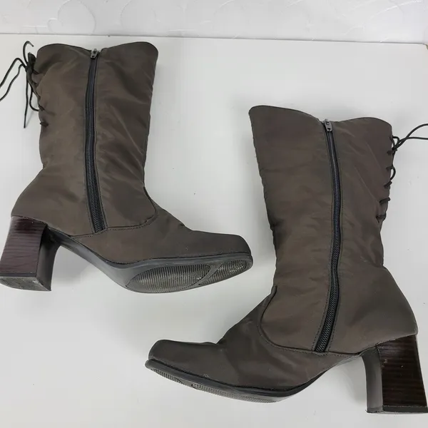Vintage Toe Warmers Canada T03639 Winter Boots Sz 9 Brown Nylon Side Zip Lace Up - Image 12