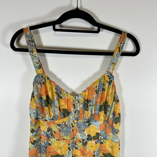 Abercrombie & Fitch Yellow Floral Button Front‎ Smocked Midi Dress Womens Medium - Image 2