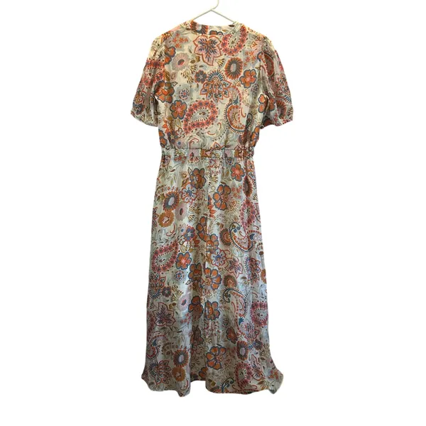 MSK orange blue floral lined dress wedding Small high low cinch waist - Image 3