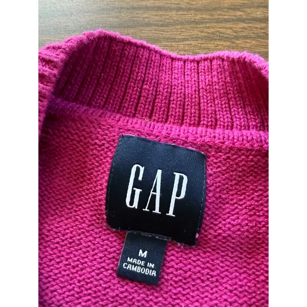 GAP Womens Fuchsia Pink Ribbed Hem Crewneck Sweater‎ Size Medium Side Slit Knit - Image 3