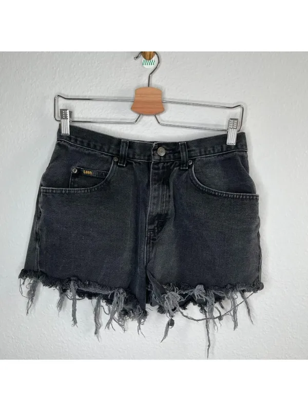 Vintage Lee High-Waisted Black Denim Cutoff Shorts With Distressed Hem Size 6/28 - Image 5