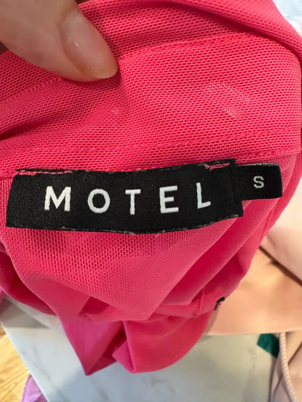 Motel Rocks Cropped Mesh Button Up Shirt Collar Hot Pink Sheer S - Image 7
