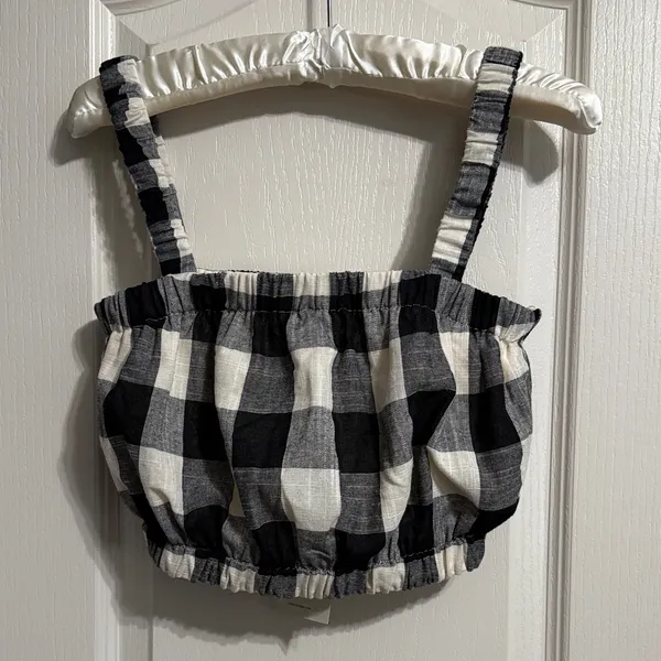 💖 NWT Bohme Buffalo Plaid Black & Cream‎ Crop Top - Image 2