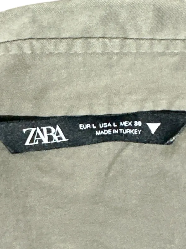Zara Olive Green Utility Cargo Cropped Button Down Shirt L Large Shacket - Image 4