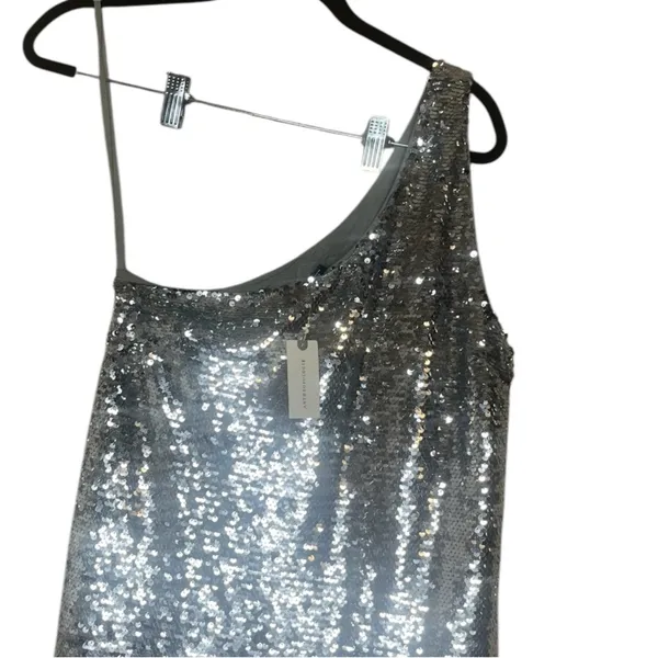 NWT MAEVE Anthropologie One Shoulder Sequin Ruffle Maxi Dress Silver XS - Image 6