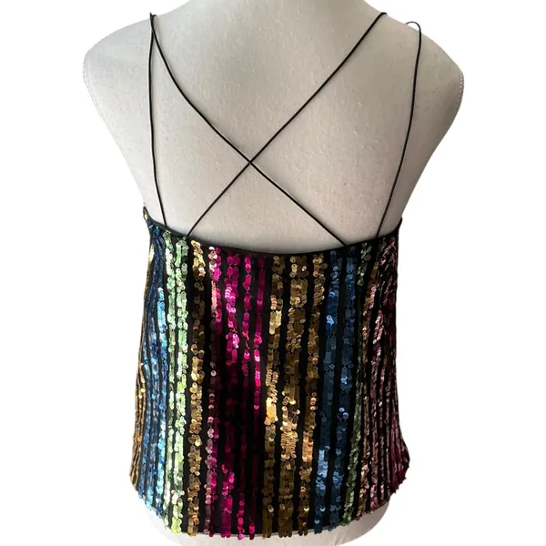 ASOS‎ Multicolor Sequin Camisole Top Party Colorful Going Out Size 4 - Image 4