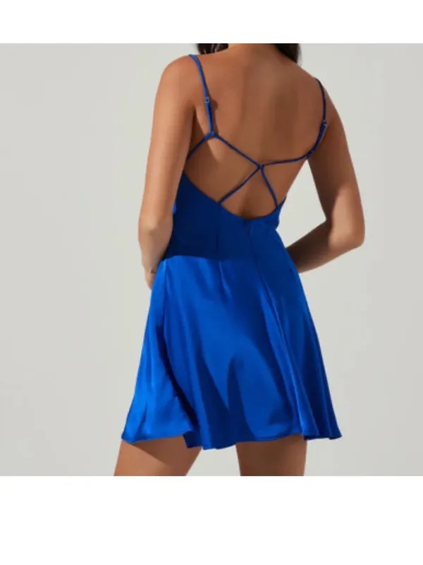 Astr the Label Inara Blue Satin Mini Dress Size Small - Image 12