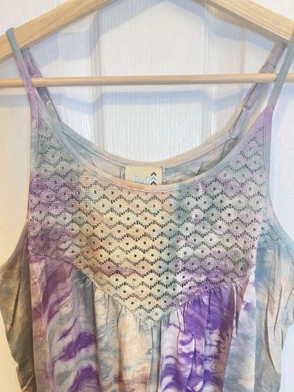 Jaded Gypsy Tie-Dye Yoke Lace Tank Top L/XL Boho Indie Purple Brown - Image 5