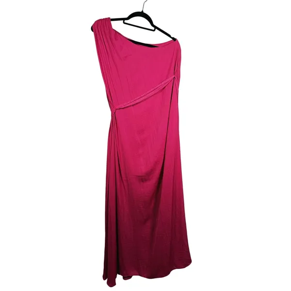 Lulu's Womens Satin One Shoulder Maxi Dress Belted S Pink Wedding Guest Event - Image 3