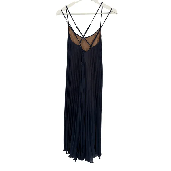 BCBGMAXAZRIA Isadona Navy Pleated Maxi Dress XXS Crisscross Strappy Backward - Image 5