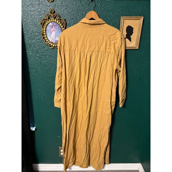 By Anthropologie Oversized Linen Button-Front Maxi Dress Sz Small Tan Orange - Image 2