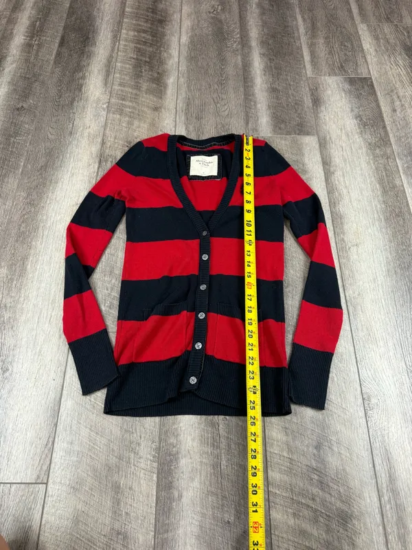 Abercrombie Red/Navy Stripe Cardigan - Image 8