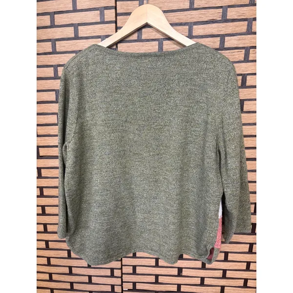Alfred Dunner Pink And‎ Green Patchwork Sweater Size XL - Image 2