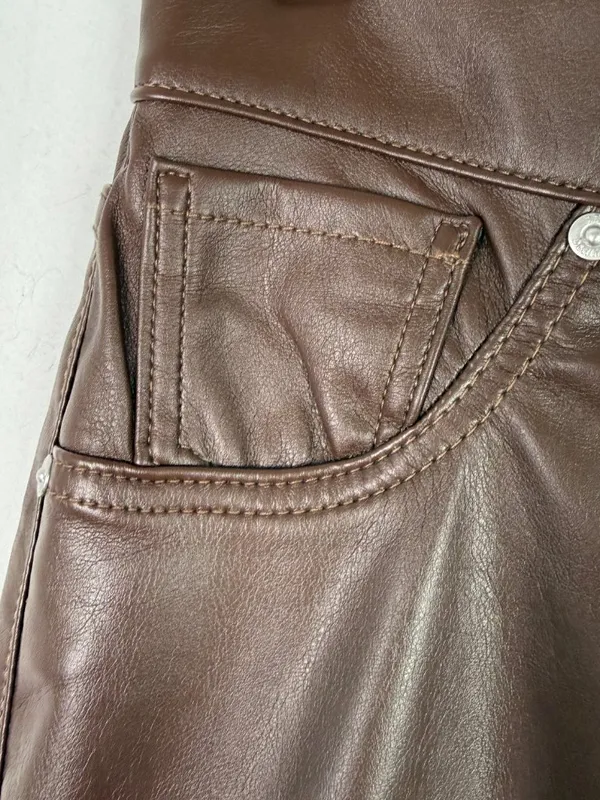 NWT Revice Denim 909 High Street Faux Leather Pants Cognac Brown Size 29 NEW - Image 7