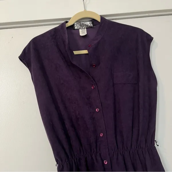 Vintage Purple Midi Dress stretch waist button front sleeveless - Image 2