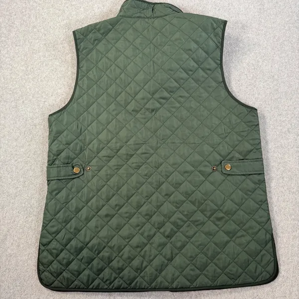 Lands’ End Women’s Medium Green Quilted Barn Vest Corduroy Collar Snap Close - Image 9