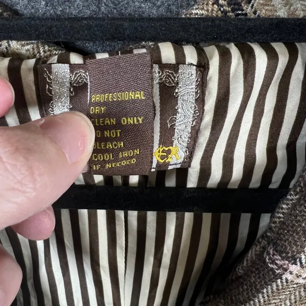 Forever Brown Plaid Wool Blend Cropped Short Sleeve Blazer Jacket Large Y2K - Image 5