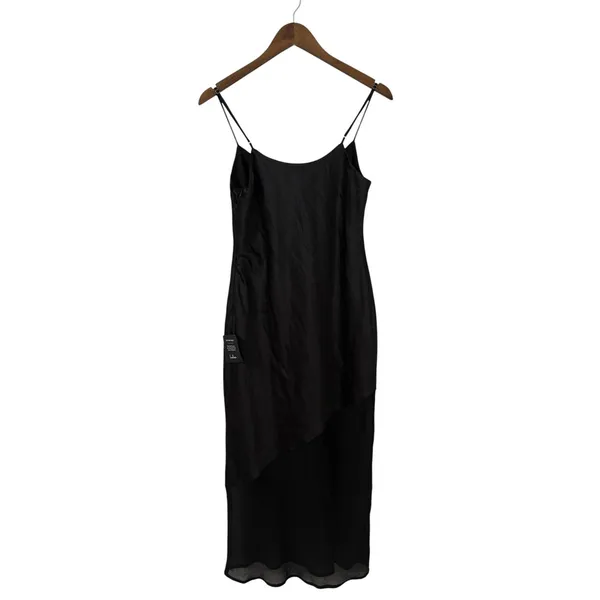 Lulus Drew Black Satin and Chiffon Midi Slip Dress size Medium - Image 4