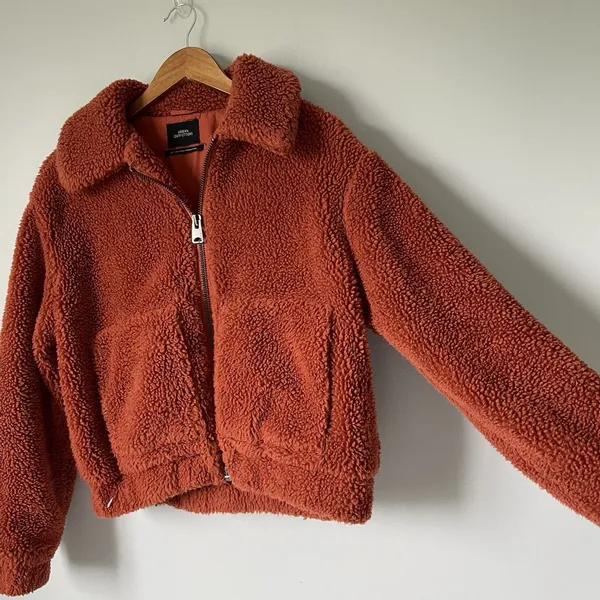 Urban Outfitter Teddy Bear Jacket Coat Burnt Orange Sherpa Full-Zip Womens Small - Image 3