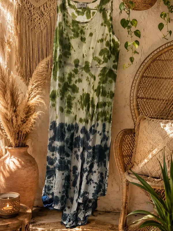 Myra Bag‎ Green and Dark Blue Tie-Dye Maxi Dress - Image 3
