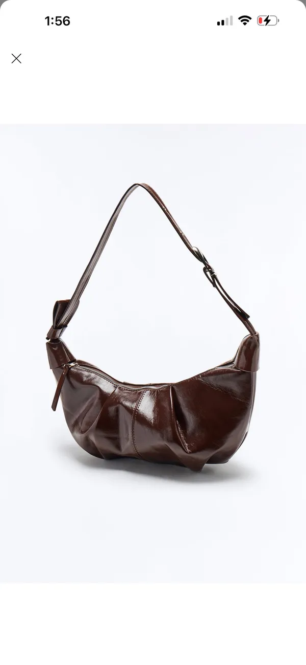 Shoulder Bag Zara Croissant Glossy Brown 🥐 - Image 2