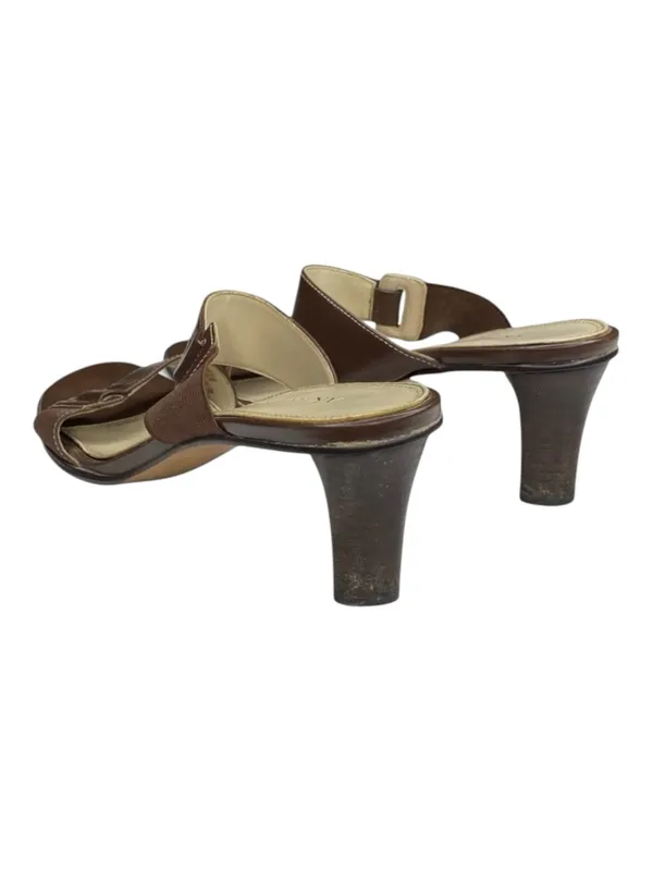 Vintage: Anne Klein 𖧷 Chunky Wood Heel Mules Sandals 𖧷 Brown Leather 𖧷 7.5M - Image 5