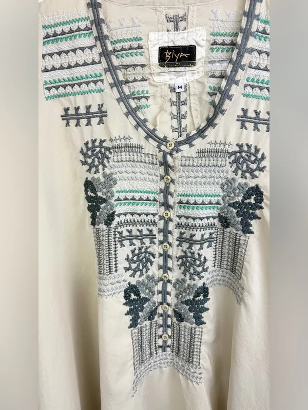 BIYA by Johnny Was Oversized Silk Embroidered Asymmetrical Hem Tunic Dress SZ M - Image 4