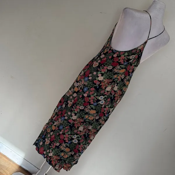 Zara Woman Floral Halter Midi Dress Black Multi Keyhole Backless XS - Image 4