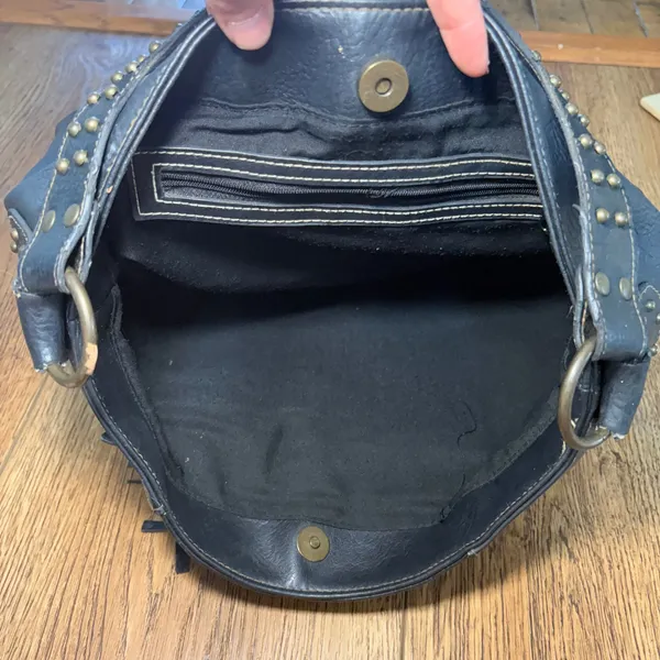 Y2K Black Studded Faux Leather Hobo‎ Shoulder Bag Brass Hardware Western Boho - Image 11
