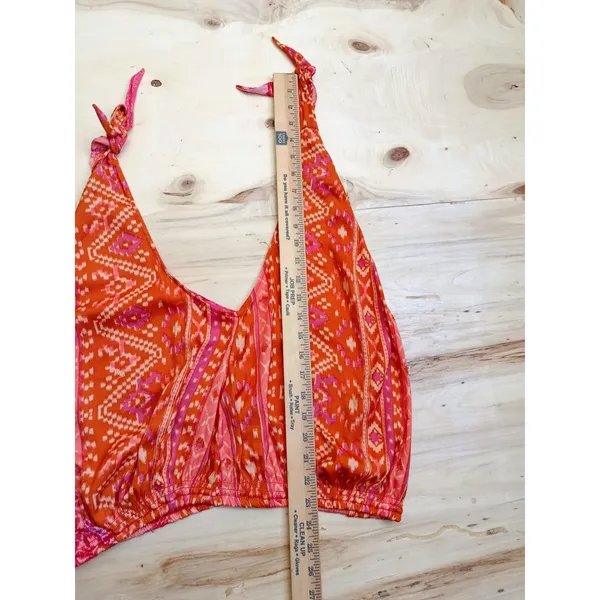 Free People Halter Top Womens M Orange Pink Paisley Floral Boho Festival - Image 10
