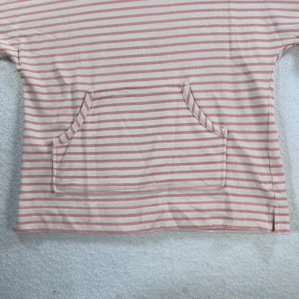 Jane & Delancey Women's Small Pink/Cream Striped Short Sleeve Hooded Terry Shirt - Image 2