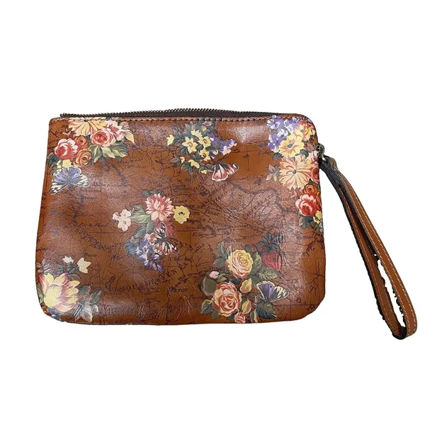 Patricia‎ Nash Leather Cassini Wristlet Clutch English Garden World Map Tan NWOT - Image 2