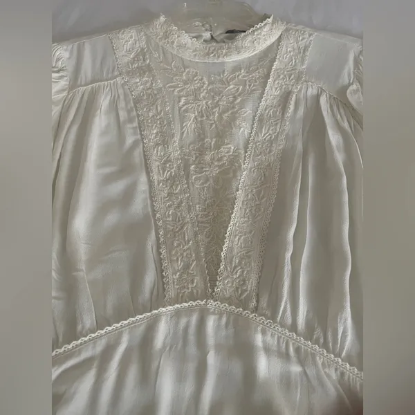 ZARA Textured Tweed Short Sleeve Top - Off White / Beige - Size XL - NWOT - Image 9