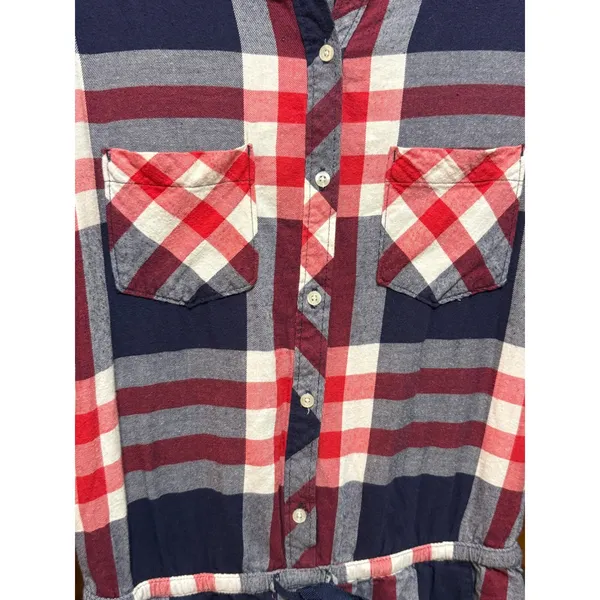 Aerie‎ Blue Red Plaid Long Sleeve Button Down Romper Small Americana Preppy - Image 11