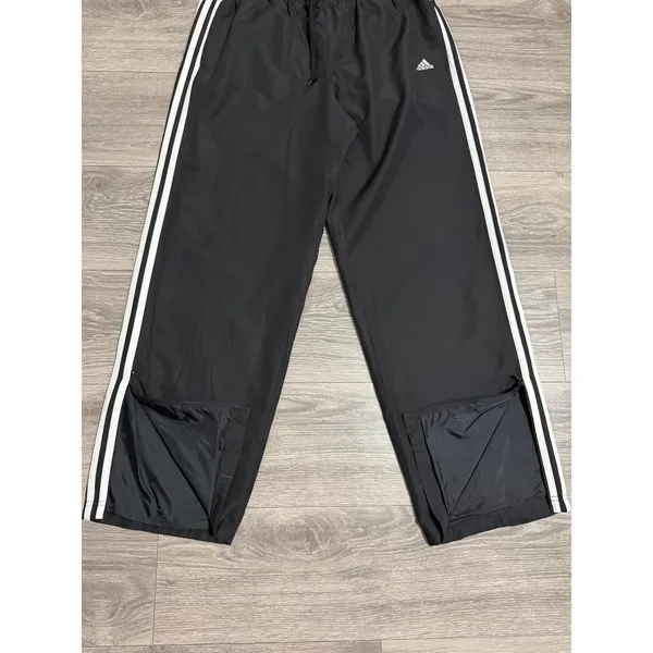 Y2K Adidas Women Black Three Stripe Track Pants L Mesh Lined Zipper Cuffs AZF001 - Image 10