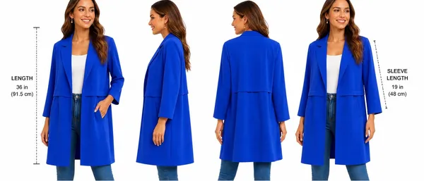 Bar III Blue Open Front Long Blazer Coat Women’s Size M Lightweight - Image 5