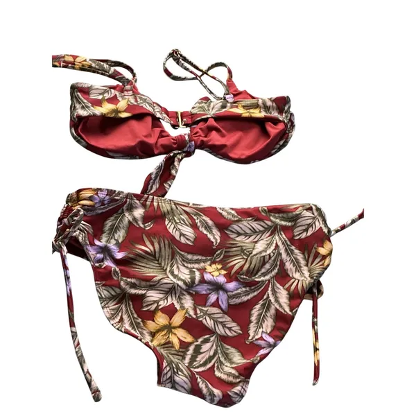 Aeropostale‎ Womens Burgundy Tropical Floral Tie Front Bikini Set XS 8169 - Image 6