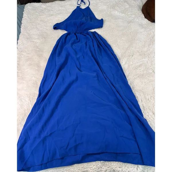 Gianni Bini Trina Maxi Dress XS Blue Halter Cutout Tie Back A Line Wedding Guest - Image 4
