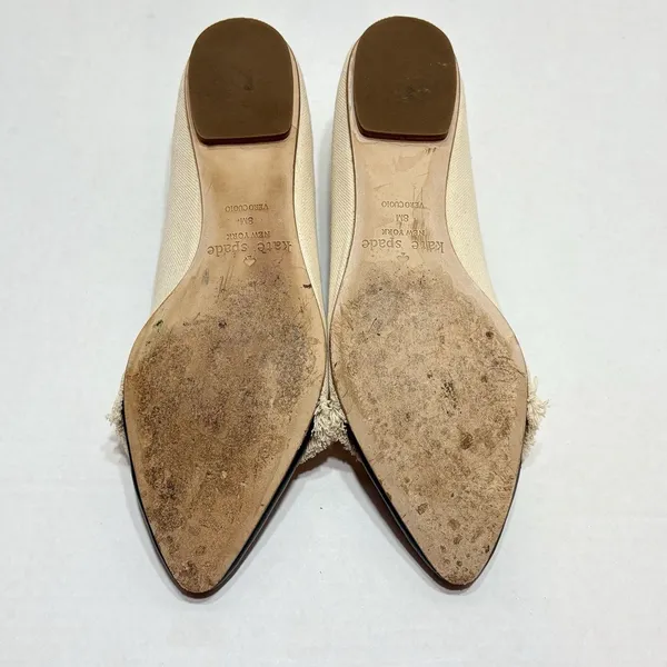 Kate Spade Nelly Canvas Cap Toe Pointed Ballet Flats Beige Black Fringe Sz 8M - Image 10