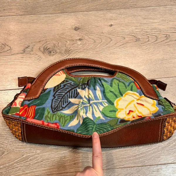Fossil Modern Tropical Floral‎ Clutch Handbag Brown Leather Trim - Image 3