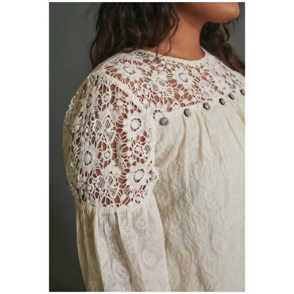 Anthropologie Ivory Verb Josephine Boho Lace Tunic Long Sleeve Mini Dress Small - Image 3