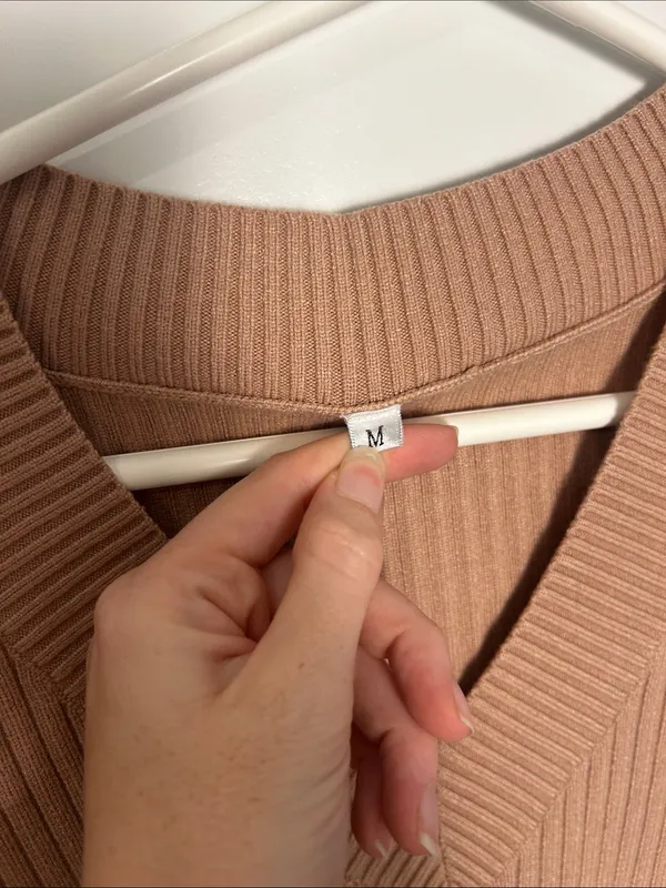 Ribbed V-Neck Sweater Vest in Camel-Taupe - Image 4