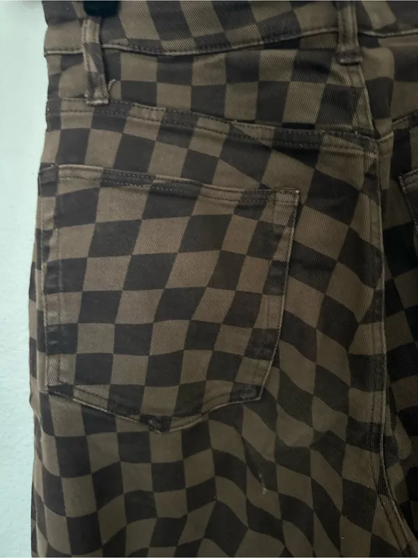 Divided Brown Checkerboard High-Waist Pants - Image 5
