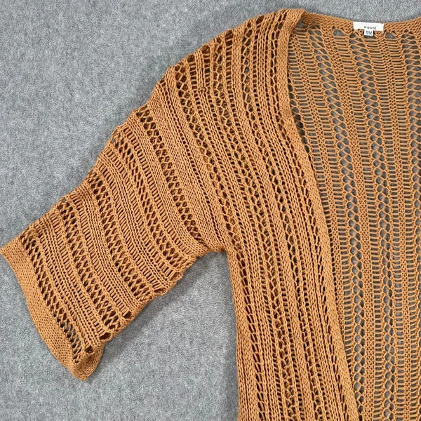Easel Crochet Open Knit Duster Cardigan Small/Medium Brown Fringe Boho - Image 2