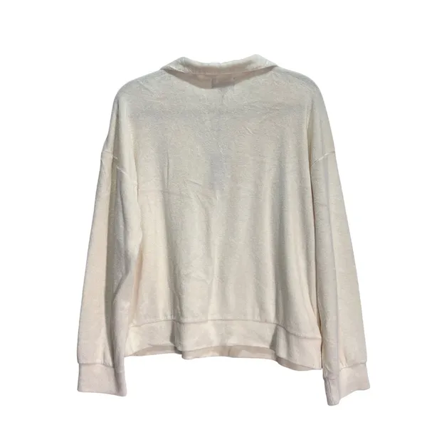 MONROW Quarter Zip Pullover Sweatshirt Top Womens XL Cream Collar Terrycloth NWT - Image 2