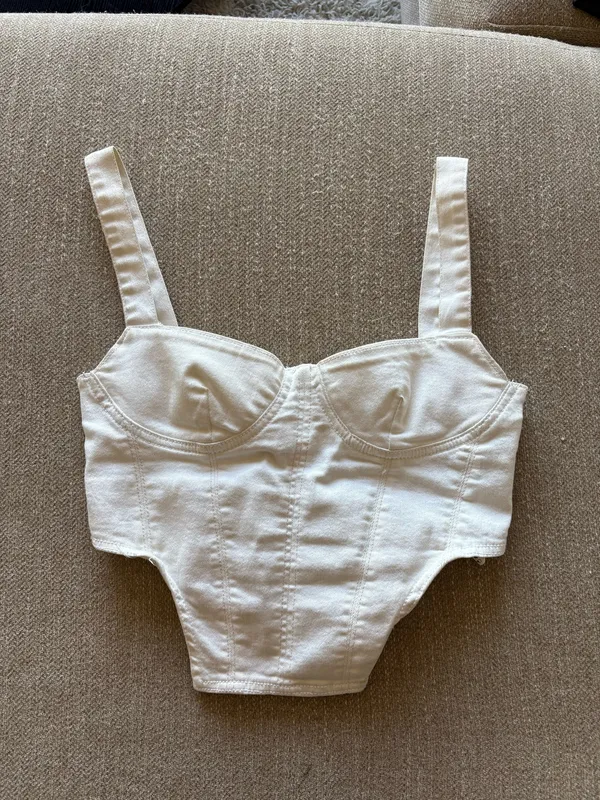 ZARA Corset Top Denim White Crop - Image 3
