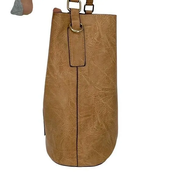 Unbranded Hobo Bag Set Womens OS Tan Boho Vegan Leather Textured 2-Piece‎ Tote - Image 5